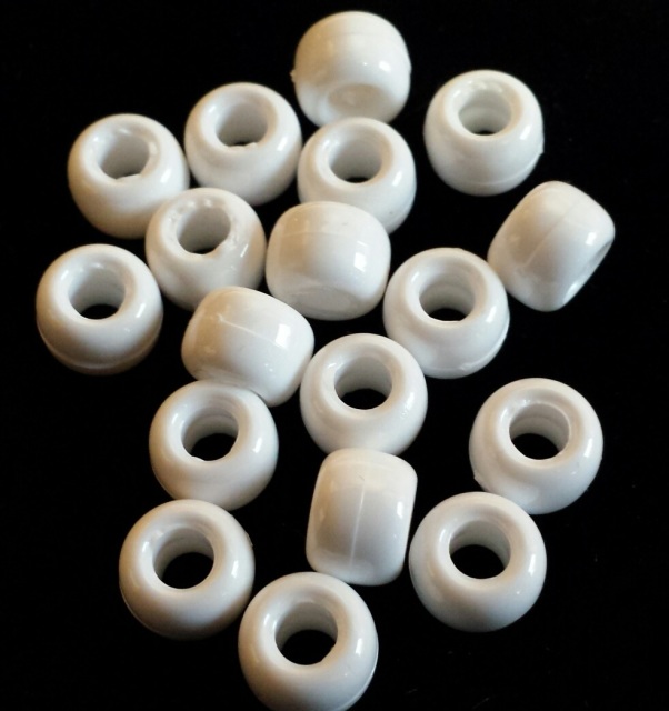 Pony Beads, Opaque, 6x9mm, 100-pc, White